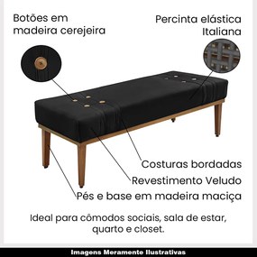 Recamier Decorativo 140cm Kors Veludo Pés de Madeira Preto G63 - Gran Belo