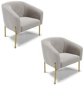 Poltrona Decorativa Pé de Ferro Dourado Kit 2 Stella Veludo D03 - D'Rossi - Cinza