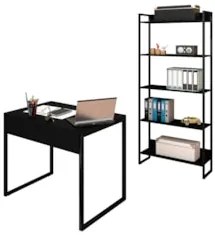 Conjunto Escritório Mesa 90 e Estante Studio Industrial Z28 Preto - Mp