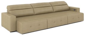 Sofá Retrátil 5 Lugares 314cm 3 Módulos Nero com USB Couro Bege G52 - Gran Belo