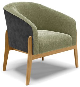 Poltrona Decorativa Base Madeira Stella PU Preto/Bouclê D03 - D'Rossi - Pistache