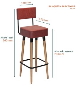 Banqueta Barcelona Pés Palito de Madeira Corano Telha - Sheep Estofados - Terracota