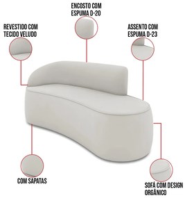 Sofá 3 Lugares Orgânico 180cm Morgan e 2 Poltronas Lua Veludo Cinza D03 - D'Rossi