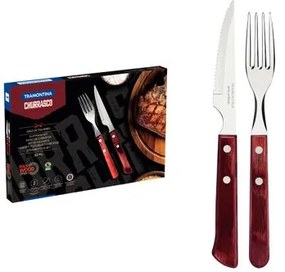 Jogo de Talheres para Churrasco Tramontina em Aço Inox e Madeira Vermelho 12 Peças