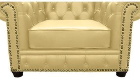 Poltrona Chesterfield com Pés Madeira Couro Bege G40 - Gran Belo