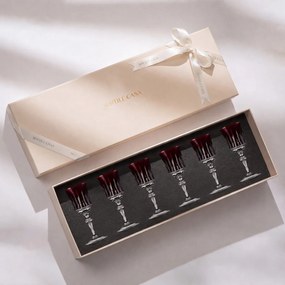 Kit 6 Taças de Cristal Lapidado 66 P/ Licor c/ Caixa de Presente - Vermelho  Vermelho
