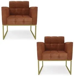 Poltrona Base Industrial Dourado Kit 2 Ana Sintético PU Nozes - Ibiza