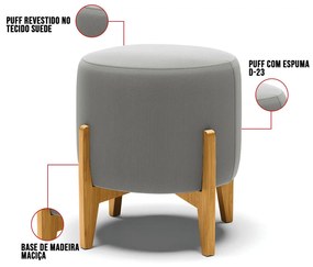 Puff Stella Suede Base Madeira Castanho - D'Rossi - Grafite