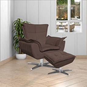 Puff Decorativo Base Giratória Cromada Charger Suede Marrom G19 - Gran Belo