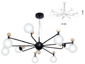 Pendente Redondo Detalhe Madeira Ø86X25Cm Metal E Globo Ø10Cm 09Xg9 |O... (LUNA, FOSCO (BRANCO))