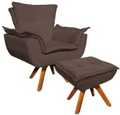 Poltrona Decorativa Base Giratória Giromad com Puff Opla Suede Marrom