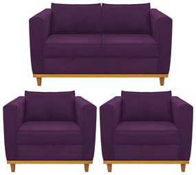 Kit Sofá 2 Lugares e 2 Poltronas Europa Suede Roxo ADJ Decor