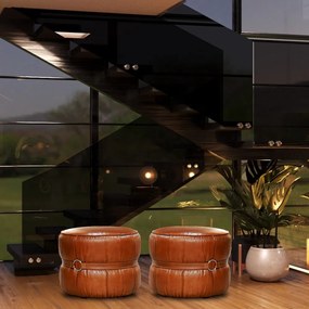 Puff Decorativo Sala de Estar Rene Debrum Couro Caramelo G72 - Gran Belo