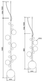 Pendente Aliança Ø20X86Cm 04Xg9 Globo 12Cm - Usina 90010/4 (BT / CB-P - Branco Texturizado / Cobre Brilho Polido, Branco (Fosco))