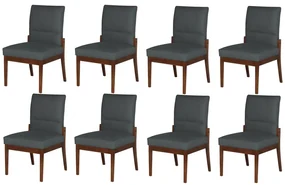 Conjunto 8 Cadeiras De Jantar Aurora Base Madeira Maciça Estofada Suede Cinza Grafite