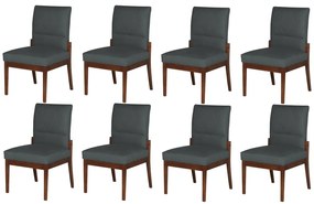 Conjunto 8 Cadeiras De Jantar Aurora Base Madeira Maciça Estofada Suede Cinza Grafite