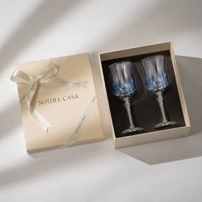 Kit 2 Taças de Cristal Flauta Lapidado 66 p/ Vinho Tinto c/ Caixa de Presente - Azul Claro Azul Claro