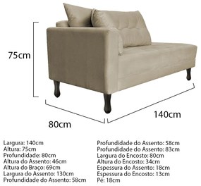 Kit Diva Recamier Azura 140cm Lado Direito e 02 Poltronas Classic Suede - ADJ Decor