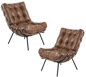 Kit 2 Poltrona Decorativa Sala de Estar Costela Couro Mel G34 - Gran Belo