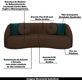 Sofá Decorativo 318cm com Almofadas Redondas Clarke PU Marrom G45 - Gran Belo