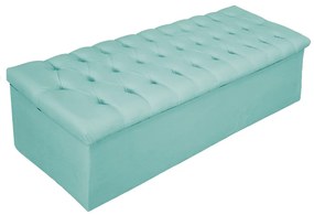 Recamier Baú Estofada Mel 160 cm Queen Size Com Capitonê Suede Azul Tiffany - ADJ Decor