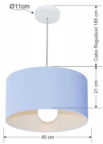 Lustre Pendente Cilíndrico Md-4031 Cúpula em Tecido 40x21cm Azul Bebê - Bivolt