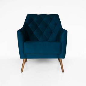 Kit 2 Poltronas Atena Decorativa Botonê Pés Palito Veludo Azul Marinho