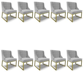Cadeira Sala de Jantar Industrial Dourado Kit 10 Liz Suede D03 - D'Rossi - Cinza
