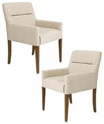 Kit 2 Poltronas Decorativas Base Madeira Angel C-129 Linho Bege Claro
