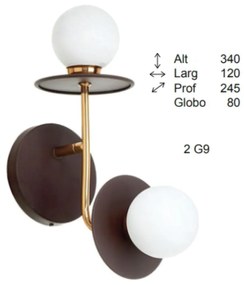 Arandela Mixed Vertical Dupla 24,5X12X34Cm Globo Ø8Cm 2Xg9 - Old Artis... (GRAFITE / COBRE BRILHO, AMBAR)