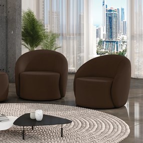 Poltrona Decorativa Orgânica Giratória Kit 2 Lua Suede D03 - D'Rossi - Marrom