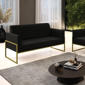 Sofá Namoradeira Base Industrial Alta Dourado Marisa Suede D03 - D'Rossi - Preto