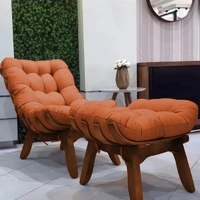 Conjunto Poltrona Decorativa Costela com Puff Costela Veludo Terracota