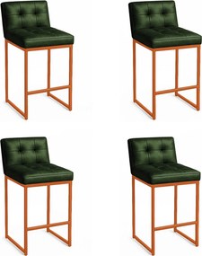 Banqueta Cozinha Alta com Encosto Industrial Kit 4 Bronze Lirina PU Verde C05 - D'Rossi