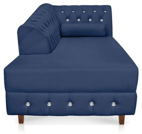 Divã Chesterfield 165 cm Capitonado com Strass Suede D'Rossi - Azul Marinho
