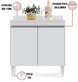 Balcão de Cozinha Lavanderia com Tampo 02 Portas Sara 80 cm L06 - D'Rossi - Branco
