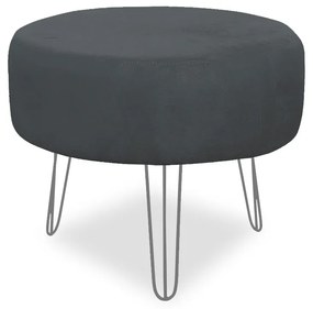 Puff Chloe Pés Hairpin Legs Prata Suede Cinza