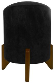 Puff Redondo Evo Peach em Veludo com Pés Escandinavo - Preto - Pequeno 35cm