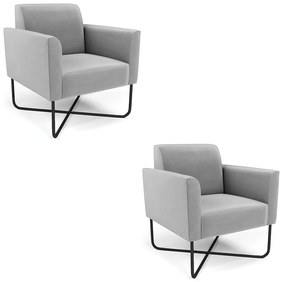 Kit 2 Poltronas Base X Industrial Preto Marisa Suede Cinza D03 - DRossi