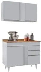 Armário Cozinha e Balcão Com Tampo 100cm Luziania Cinza Claro/Castanho