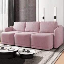 Sofá Cama Casal para Sala 276cm Polska Z08 Veludo Rosê - Mpozenato