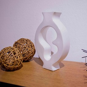 Vaso Decorativo em Cerâmica Vazado Branco 29x19 cm - D'Rossi