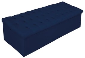 Recamier Baú Estofada Mel 140 cm Casal Com Capitonê Suede Azul Marinho - ADJ Decor