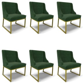 Cadeira Sala de Jantar Industrial Dourado Kit 6 Liz Suede D03 - D'Rossi - Verde