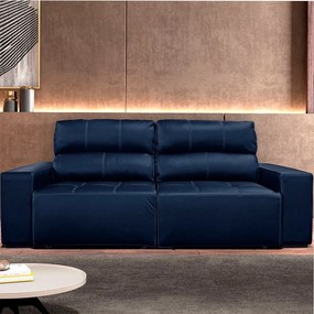 Sofá de Couro 2 Lugares Alabama 250cm USB M06 Cor Blue Bicolor 502 - ADJ DECOR