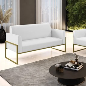 Sofá Namoradeira Base Industrial Alta Dourado Marisa Corino D03 - D'Rossi - Branco