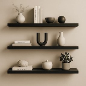 Prateleira Madeira Flutuante Multiuso Kit 3 68x20 Luara L06 - D'Rossi - Preto