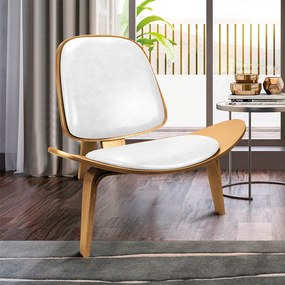 Poltrona Decorativa Base de Madeira Shell Sintético PU P01 - D'Rossi - Branco