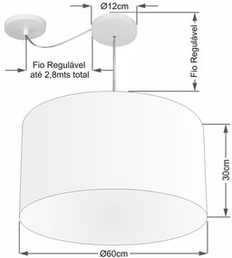 Lustre Pendente Cilíndrico Com Desvio Md-4234 Cúpula em Tecido 60x30cm Café - Bivolt