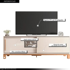 Bancada Átomo 179,4cm para TV até 65 com 2 Portas de Correr Ripadas MDP OffWhite/Freijo G11 - Gran Belo